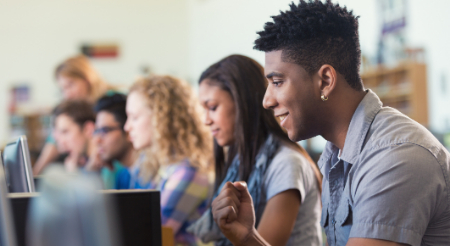 Students sittings in front of computers 